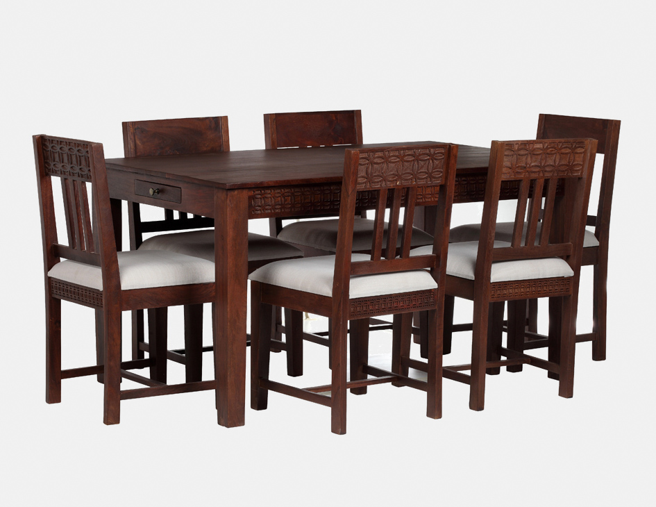 orientalny komplet obiadowy - ciemnobrązowy stół i krzesła